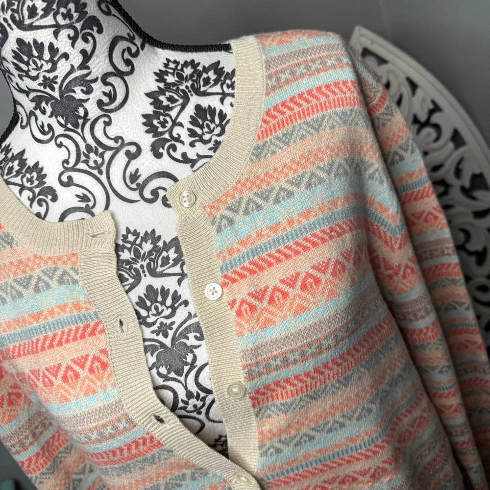 Croft & Barrow Pastel Aztec Button Front Cardigan Size XL Boho Business Casual - Picture 3 of 12